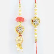 White Pearl Beaded Golden Color Flower Shape Bhaiya Bhabhi Rakhis