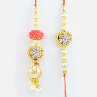 White Pearl Beaded Golden Color Flower Shape Bhaiya Bhabhi Rakhis