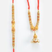 Simple Looking Jewel Studded Sandalwood Type Multi Liner Lumba Rakhi with Brother Rakhi