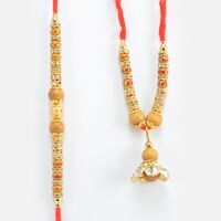 Simple Looking Jewel Studded Sandalwood Type Multi Liner Lumba Rakhi with Brother Rakhi
