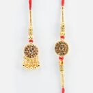 Attractive Looking Jewel Studded in Golden Color Amazing Looking Awesome Rakhi Pair of Bhaiya Bhabhi Rakhis