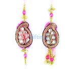 Glass Drops in Zari Work and Golden Leaves Rakhi Set