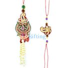 Lovable Designer Rakhi set in colorful Zari and Pearl work