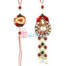 Artistic Designed Zardozi Pearl Work Bhaiya Bhabhi Rakhi Set