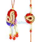 Marvellous Colorful  Pearl Beaded Zardosi Rakhi Set