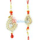 Drop Shaped Diamond Fitted Rakhi Set for Bhaiya and Bhabhi