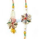 Gota Flower Pearl Rakhi for Bhaiya n Bhabhi
