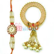 Superb Pearl Kangan Rakhi for Bhabhi with Diamond Rakhi for Bhaiya