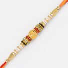 Central Golden beads with White Beads Diamond Rakhi