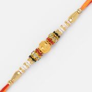 Central Golden Beads with White Beads Diamond Rakhi