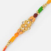 Beautiful Golden Base Sandalwood Rakhi 