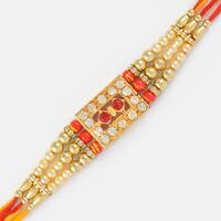 Rectangular Shaped Studded Diamond Golden Rakhi