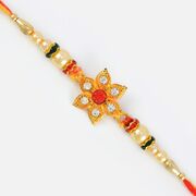 Floral Shape Central Red Stone Pearl Rakhi