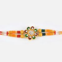 Floral Shape Studded Diamond Sandalwood Rakhi