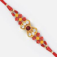 Floral Design Base Diamond Work Rakhi with Multi- Design Beads