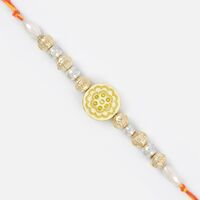 Zari Border Floral Coin Designer Diamond Rakhi for Dear Bhaiya