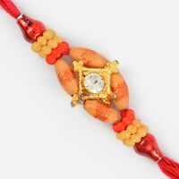 Wooden Look Beads with Diamond Rakhi