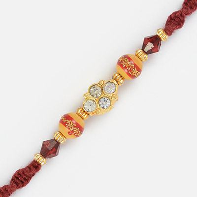 Four Diamond Rakhi with Wooden Design Beads