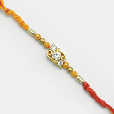 Simple yet Awesome 3 Jewels Golden Beads Mauli Rakhi