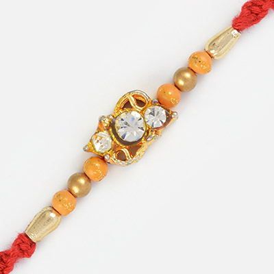 Beautiful 3 Jewels Golden Beads Rakhi