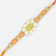 Floral Bloom of Chandan and Golden Beads Rakhi for Brother