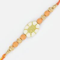 Floral Bloom of Chandan and Golden Beads Rakhi for Brother