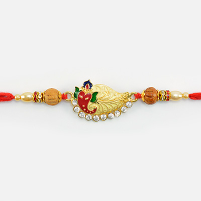 Amazing Leaf Design Unique Beads Ganesha Rakhi for Brother