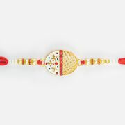 Surprising Design Golden Color New Beads Rakhi for Brother
