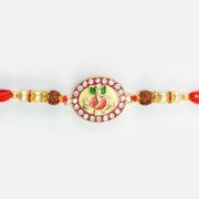Shri Ganesha Surrounded with Jewel and Rudraksha Beaded Rakhi for Brother
