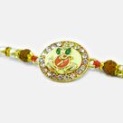 Shri Ganesha Surrounded with Jewel and Rudraksha Beaded Rakhi for Brother
