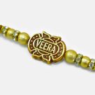 New Unique Design Veera Written on Brown Base Beads Rakhi for Brother