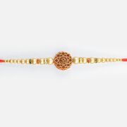 New Om Written on Brown Base Flower Shape Amazing Looking Beads Rakhi for Brother