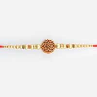New Om Written on Brown Base Flower Shape Amazing Looking Beads Rakhi for Brother