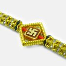 Square Shape Swastika Golden Color Beads Rakhi for Brother