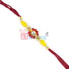 Sparkling Diamond Rakhi Golden Base with Multi-color Beads