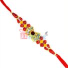 Graceful Golden Base Beads Rakhi for Brother with Diamond Work