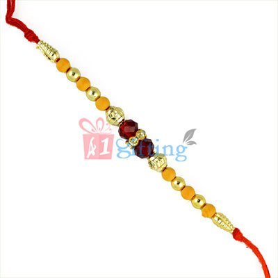 Adorable Multi-color Beads Rakhi with Glass and Golden Beads