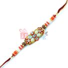 Beaded Pearly Pattern in Zari Work Rakhi for Brother