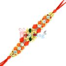 Golden Floral Designer Diamond and Beaded Rakhi
