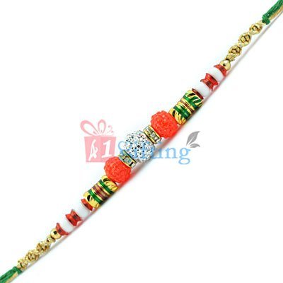 Silver Special Beaded Rakhi with Color Stones and Diamond