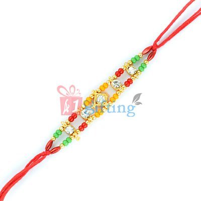 Golden and Multi Color Special Beaded Diamond Rakhi