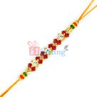 Elegant Designer Double String Bead Rakhi with 3 Diamonds