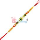 Golden Special Zardosi Work Diamond Pearl Bead Rakhi