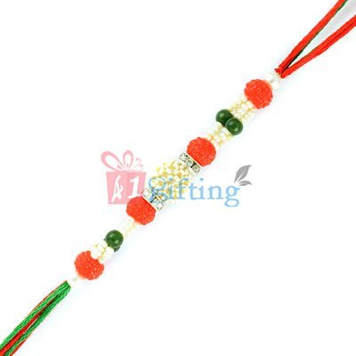 Pearl Clustered Colorful Beads and Diamonds Special Rakhi