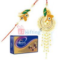 Elegant Bhaiya Bhabhi Rakhi Combo with Celebrations Rich Dry Fruit Tin