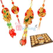Sweet Combo of 24 Pcs Ferrero Rocher and 2 Set Designer Bhaiya Bhabhi Rakhi