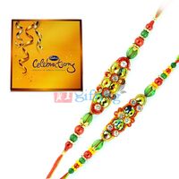 Rakhi Wishes With Big Celebrations Cadbury Chocolate and 2 Fancy Rakhi