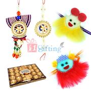 Bhaiya Bhabhi Rakhi Set With2 Kids Rakhi and 24 Pcs Ferrero Rocher Chocolate