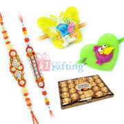 Rakhi Wishes With Ferrero Rocher 24 Pcs With 2 Kids Rakhi and 2 Jewels Rakhi