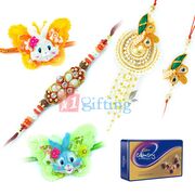 Super Pack - Cadbury Celebrations Tin n 1 Rakhi With 2 Kids Rakhi and 1 Bhaiya Bhabhi Rakhi